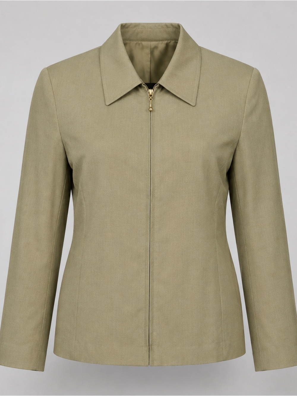 SAG HARBOR OLIVE GREEN ZIP-FRONT JACKET PADDED SHOULDERS WOMEN’S SIZE 14